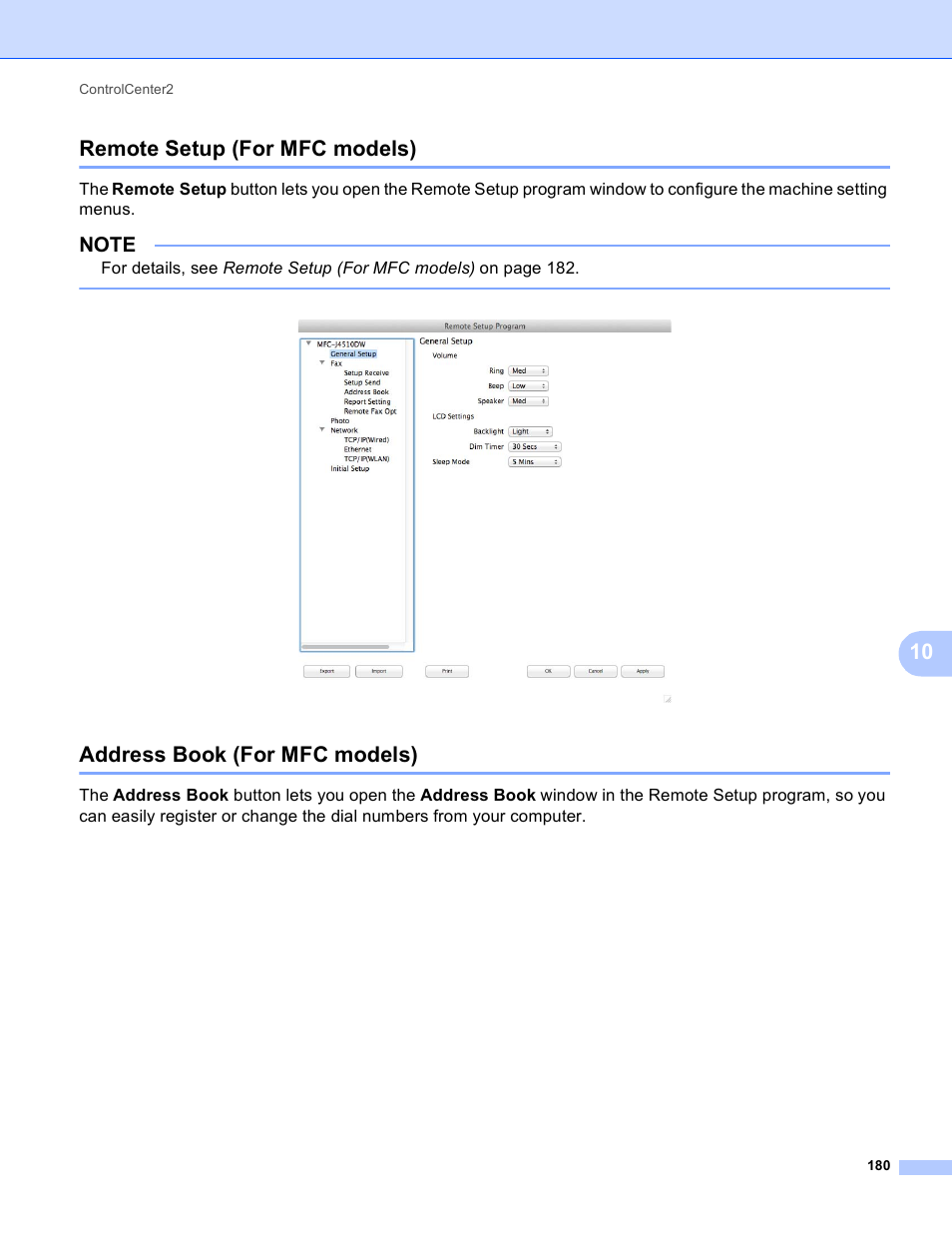 Remote setup (for mfc models), Address book (for mfc models), 10 remote setup (for mfc models) | Brother MFC-J4410DW User Manual | Page 188 / 240