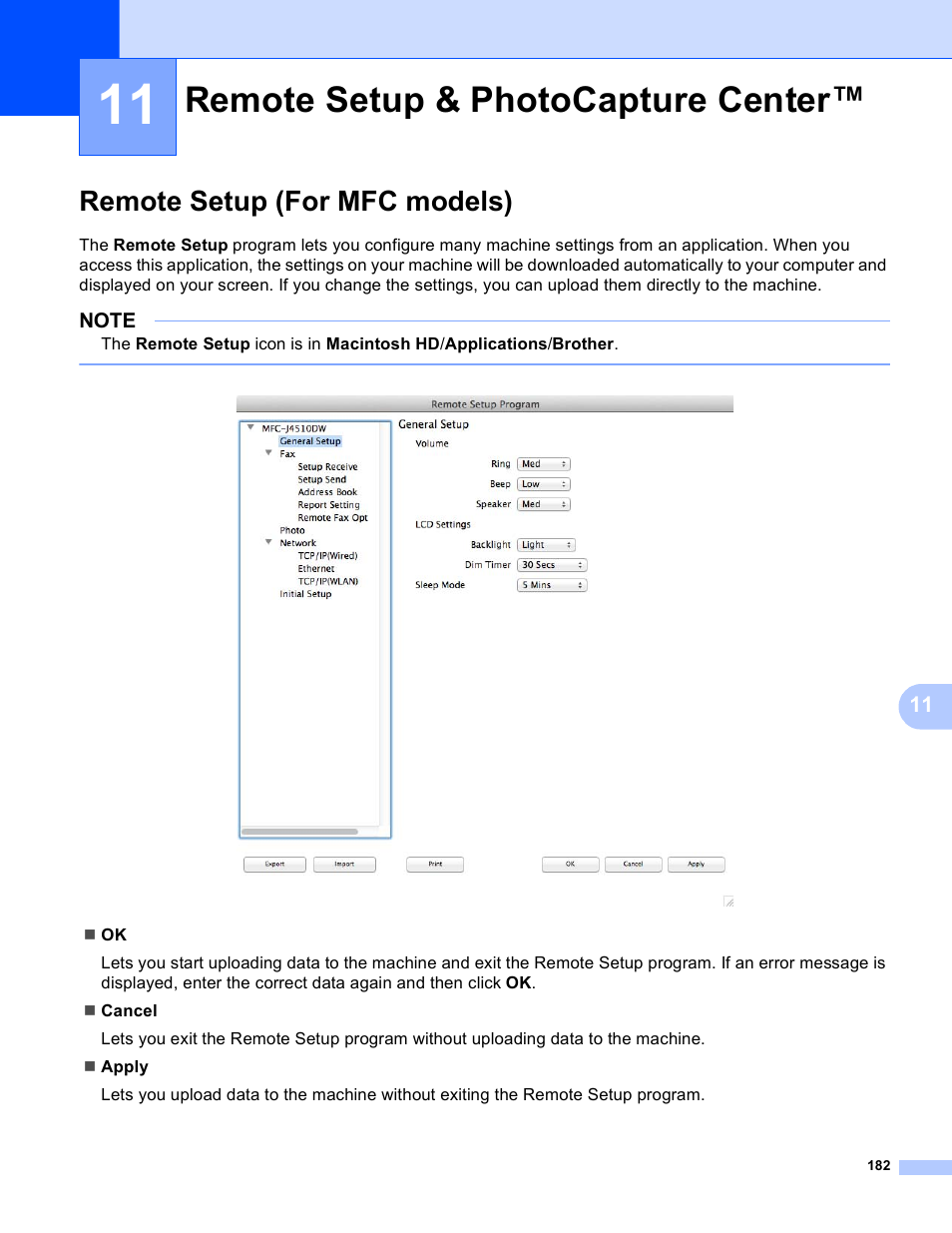 11 remote setup & photocapture center, Remote setup (for mfc models), Remote setup & photocapture center | Brother MFC-J4410DW User Manual | Page 190 / 240