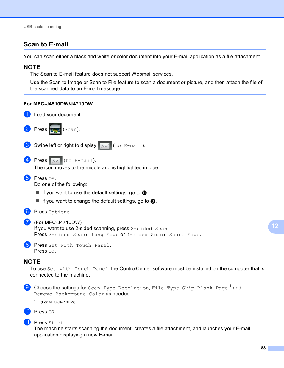 Scan to e-mail, 12 scan to e-mail | Brother MFC-J4410DW User Manual | Page 196 / 240