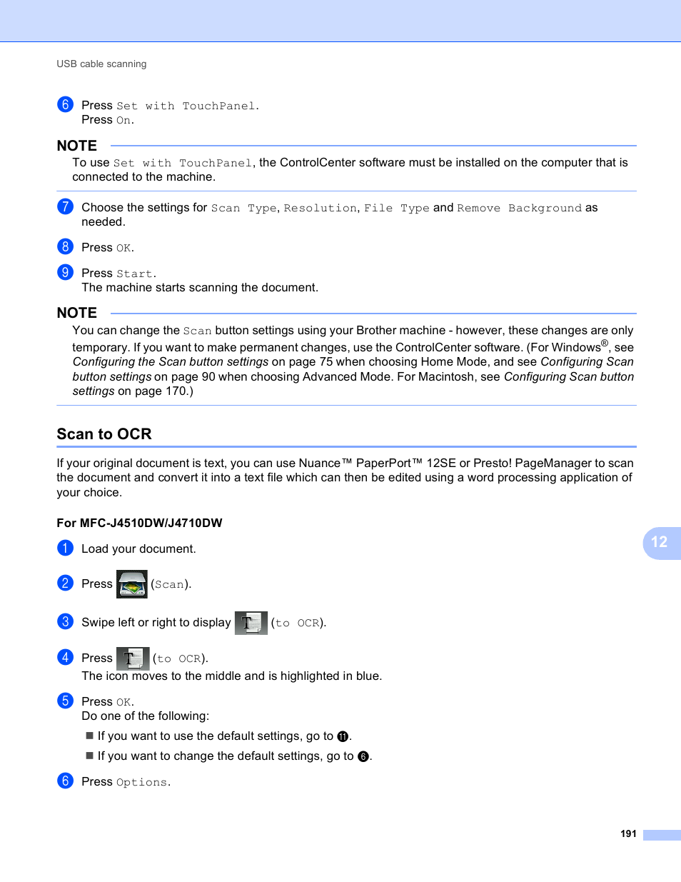 Scan to ocr | Brother MFC-J4410DW User Manual | Page 199 / 240