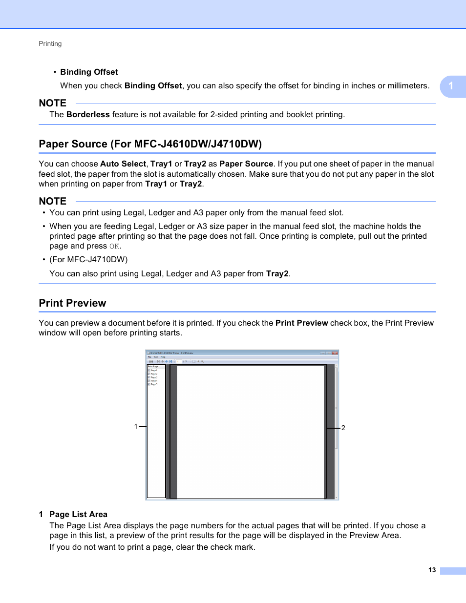 Paper source (for mfc-j4610dw/j4710dw), Print preview | Brother MFC-J4410DW User Manual | Page 21 / 240