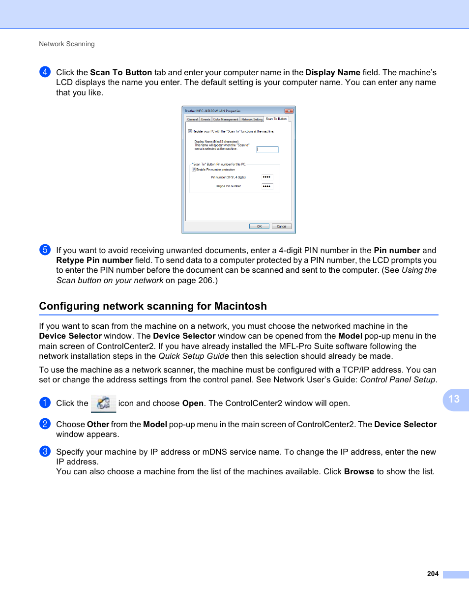 Configuring network scanning for macintosh | Brother MFC-J4410DW User Manual | Page 212 / 240