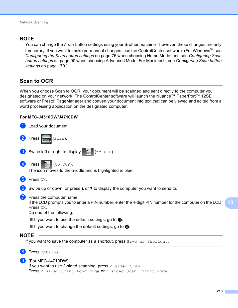 Scan to ocr | Brother MFC-J4410DW User Manual | Page 221 / 240