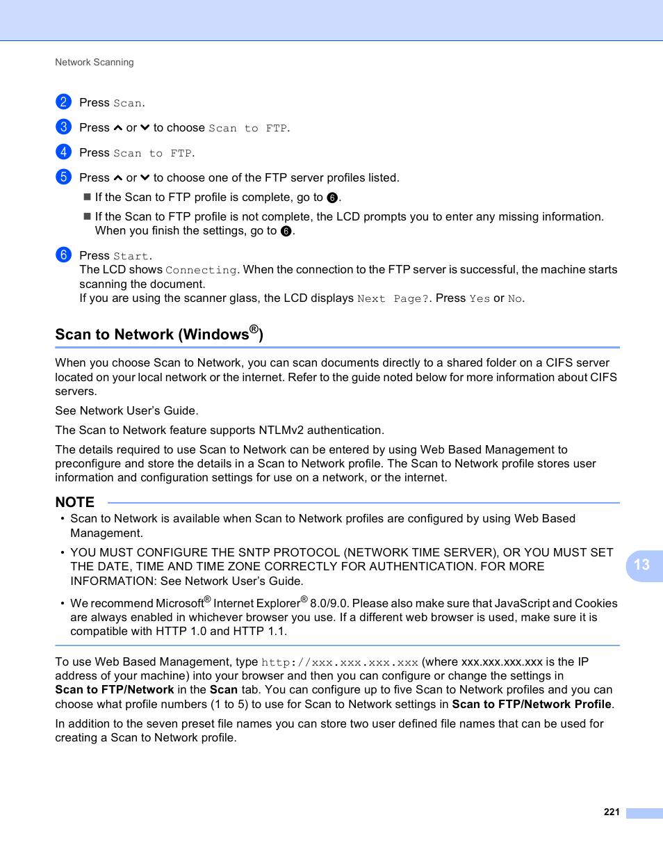 Scan to network (windows®), Scan to network (windows | Brother MFC-J4410DW User Manual | Page 229 / 240