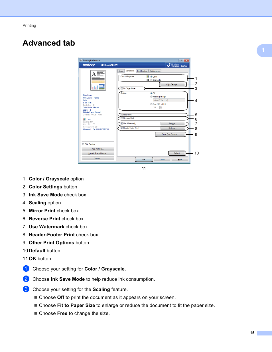 Advanced tab | Brother MFC-J4410DW User Manual | Page 23 / 240