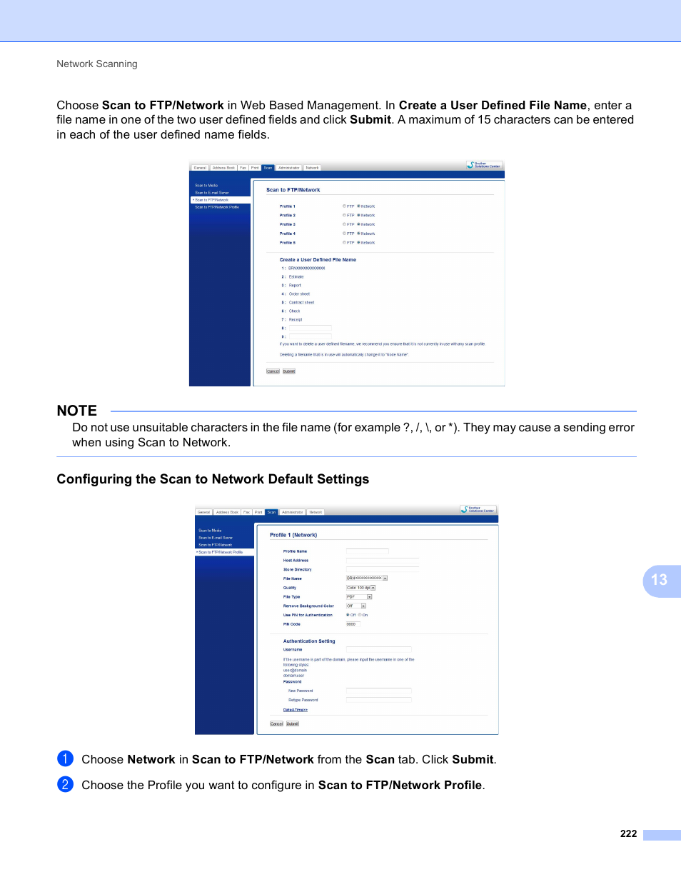 Configuring the scan to network default settings | Brother MFC-J4410DW User Manual | Page 230 / 240