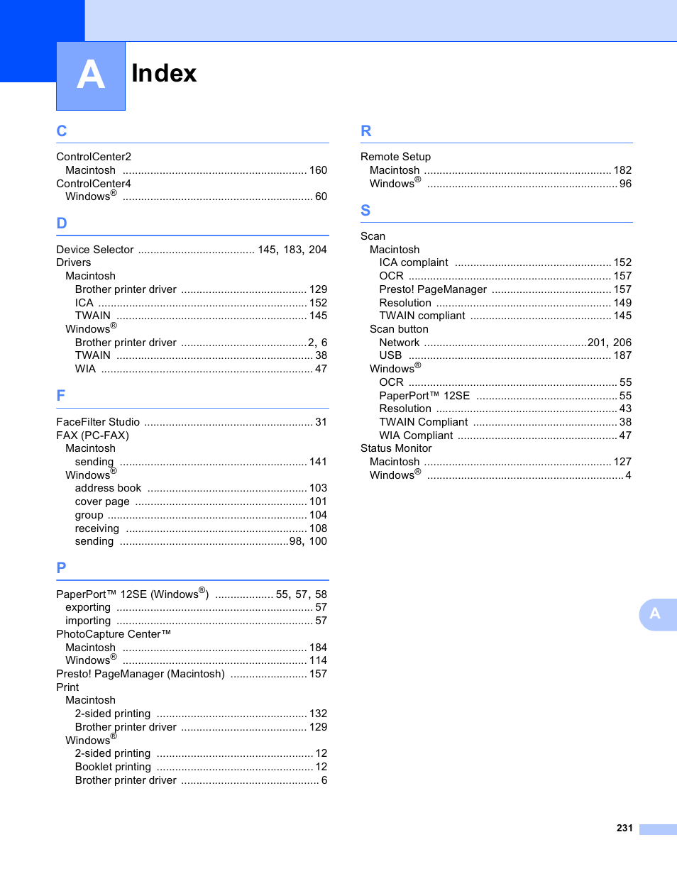 Index | Brother MFC-J4410DW User Manual | Page 239 / 240