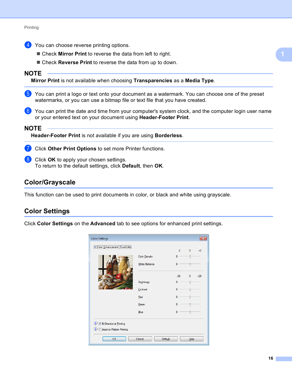 Color/grayscale, Color settings, Color/grayscale color settings | Brother MFC-J4410DW User Manual | Page 24 / 240