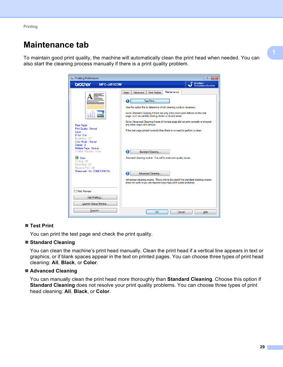 Maintenance tab | Brother MFC-J4410DW User Manual | Page 37 / 240