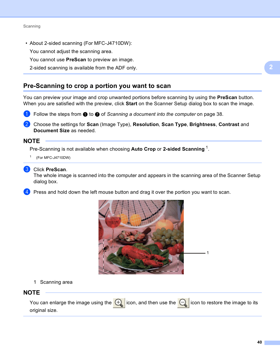 Pre-scanning to crop a portion you want to scan | Brother MFC-J4410DW User Manual | Page 48 / 240