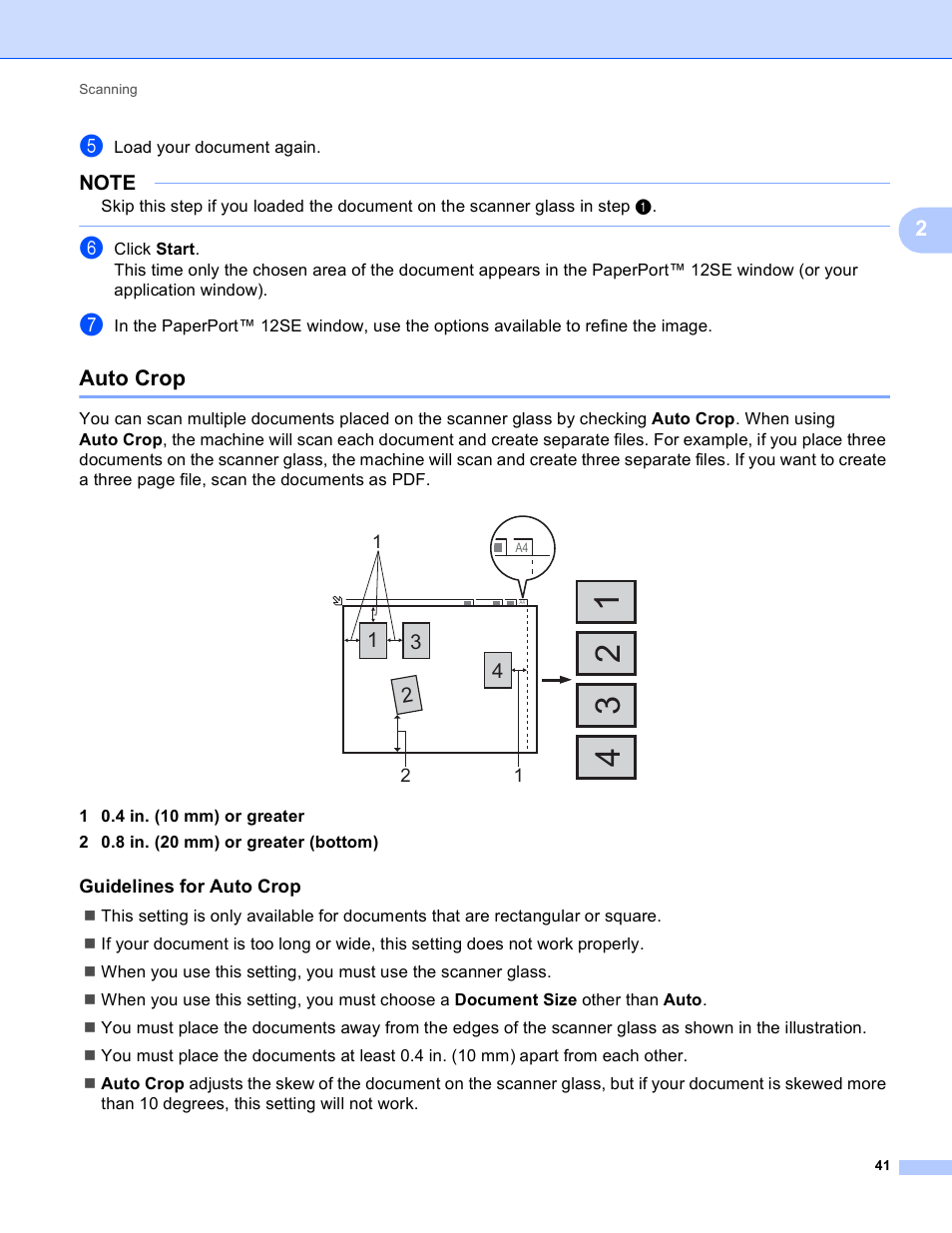 Auto crop, Guidelines for auto crop | Brother MFC-J4410DW User Manual | Page 49 / 240