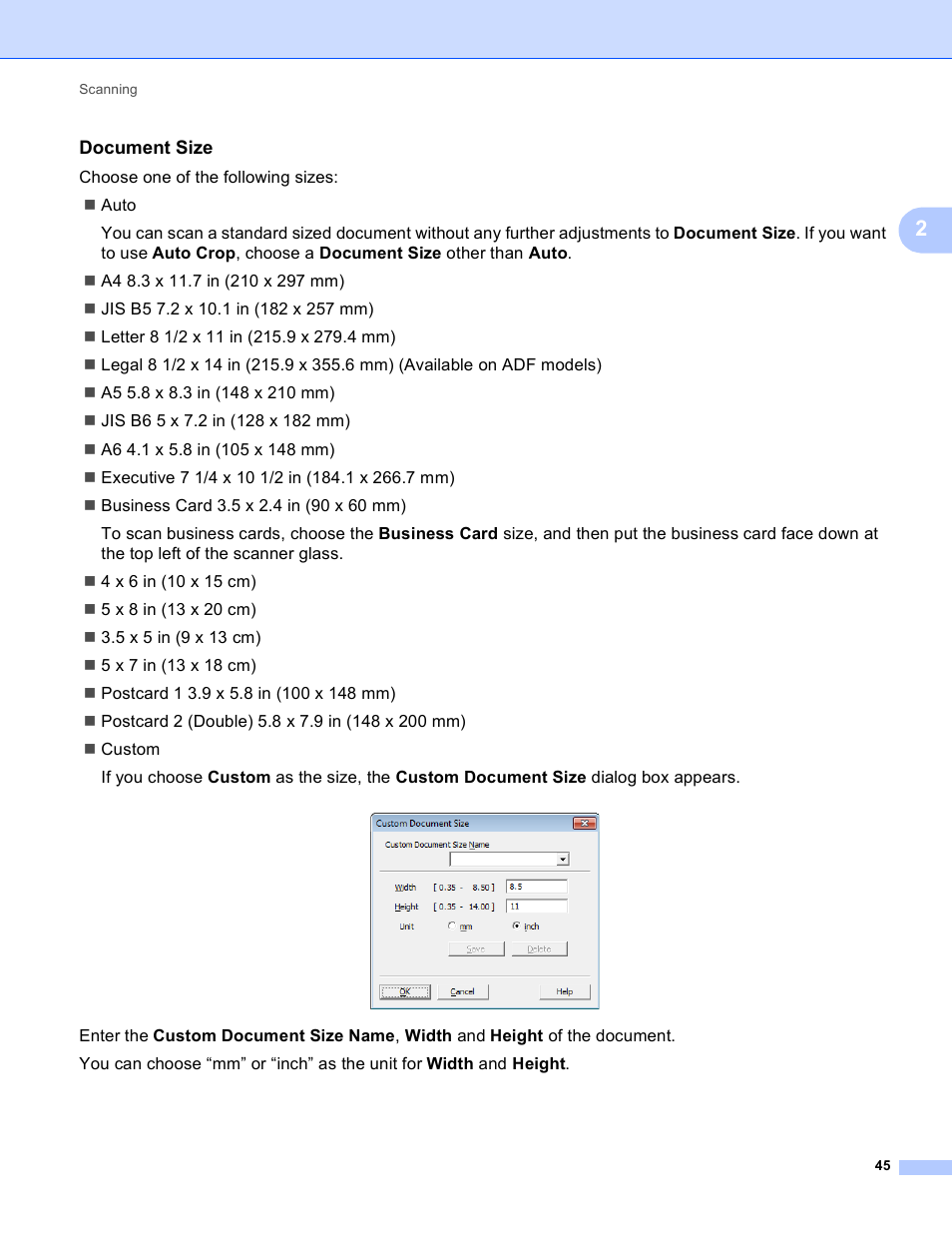 Document size | Brother MFC-J4410DW User Manual | Page 53 / 240