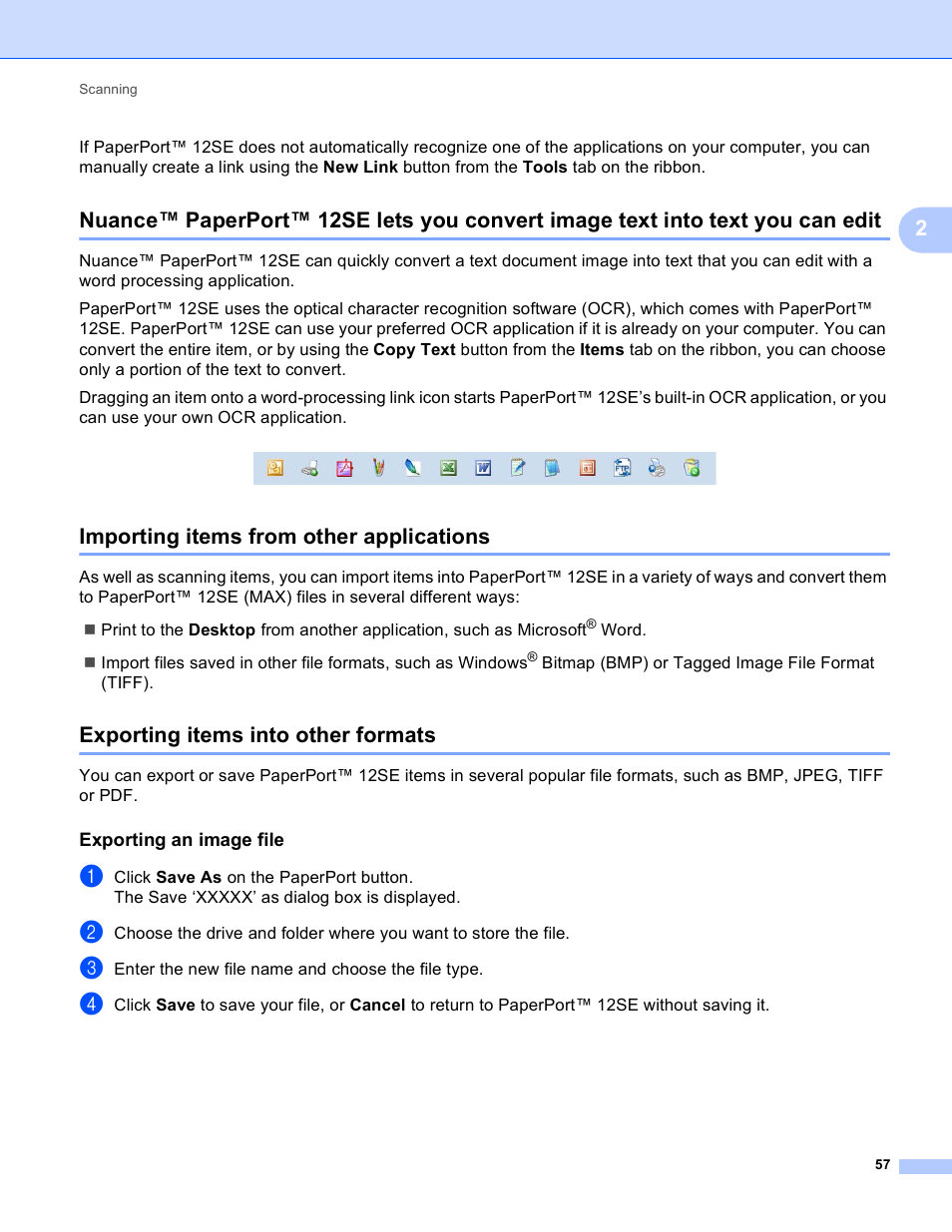 Importing items from other applications, Exporting items into other formats, Exporting an image file | Brother MFC-J4410DW User Manual | Page 65 / 240