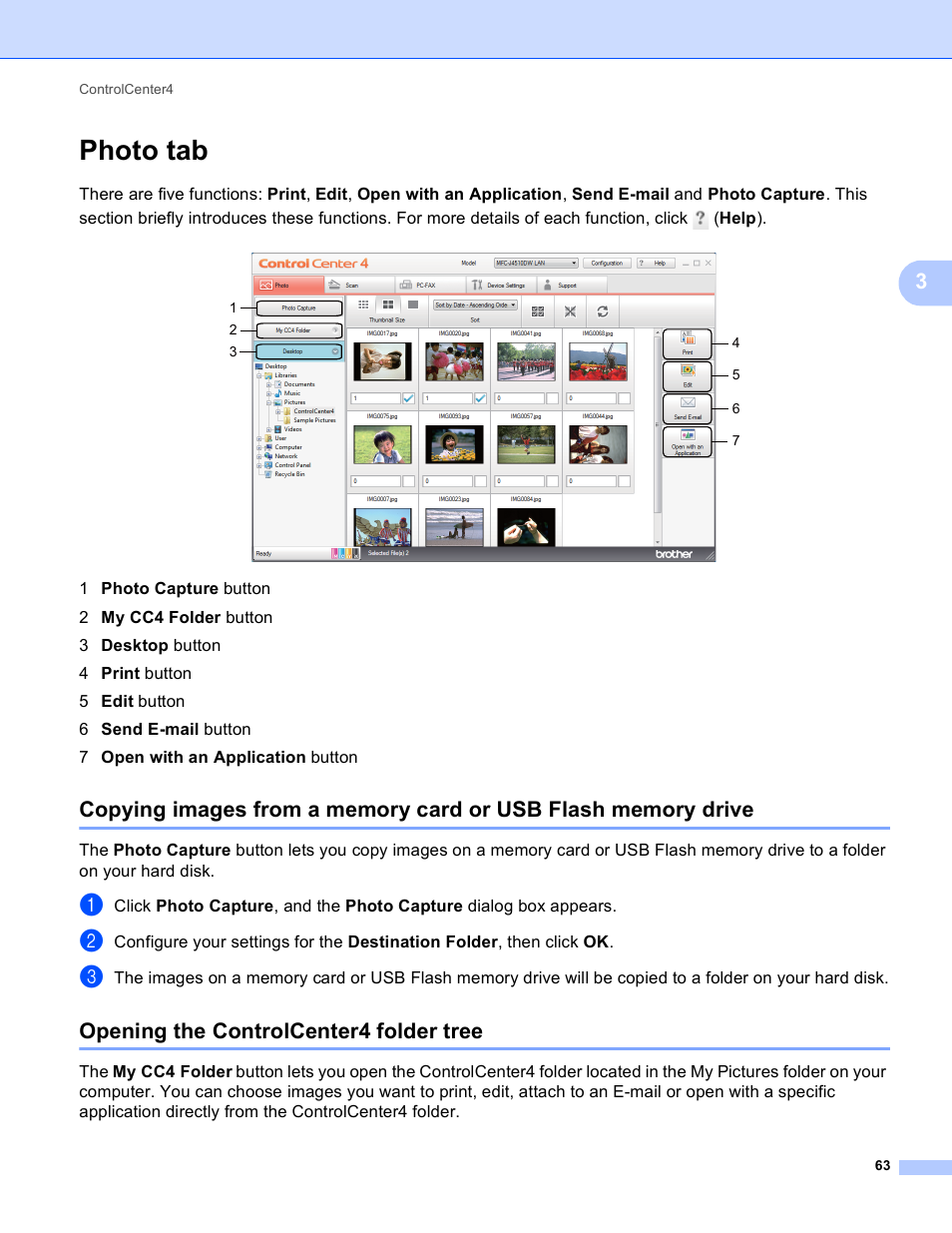 Photo tab, Opening the controlcenter4 folder tree | Brother MFC-J4410DW User Manual | Page 71 / 240