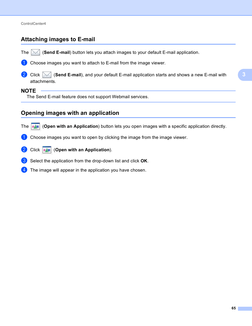 Attaching images to e-mail, Opening images with an application, 3attaching images to e-mail | Brother MFC-J4410DW User Manual | Page 73 / 240