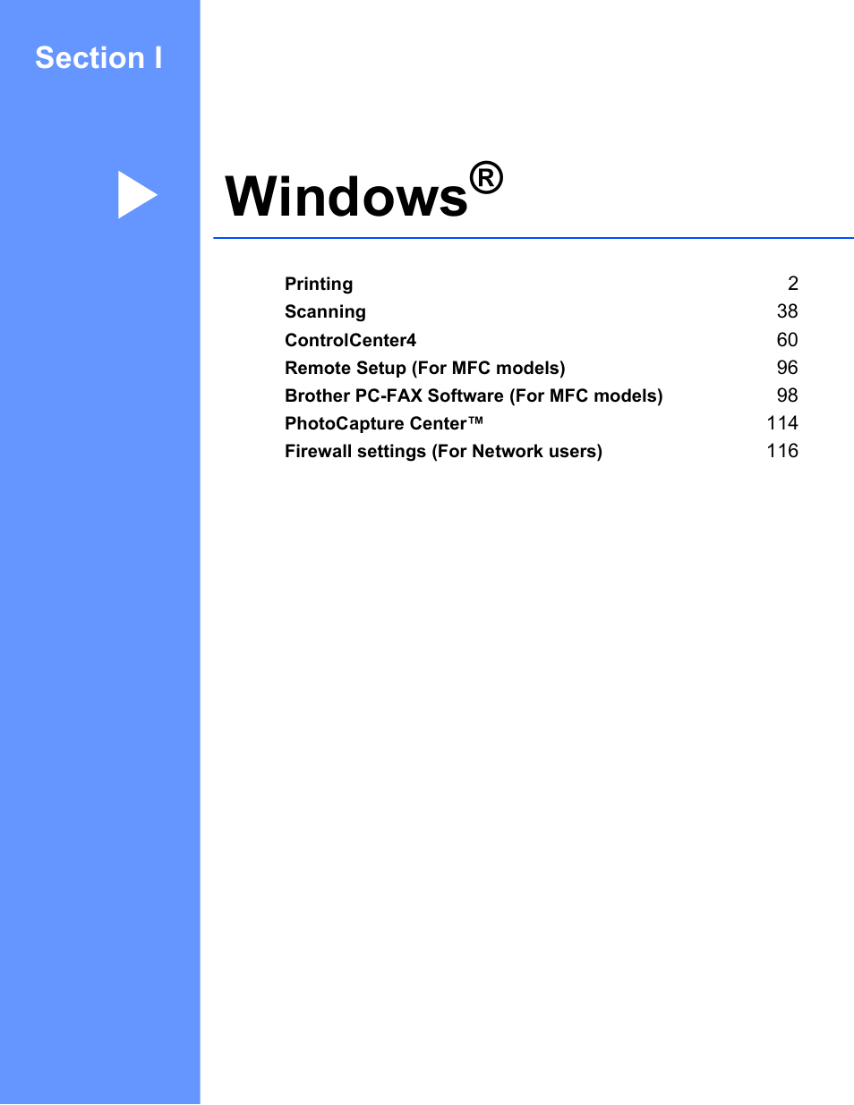 Windows, Section i windows | Brother MFC-J4410DW User Manual | Page 9 / 240