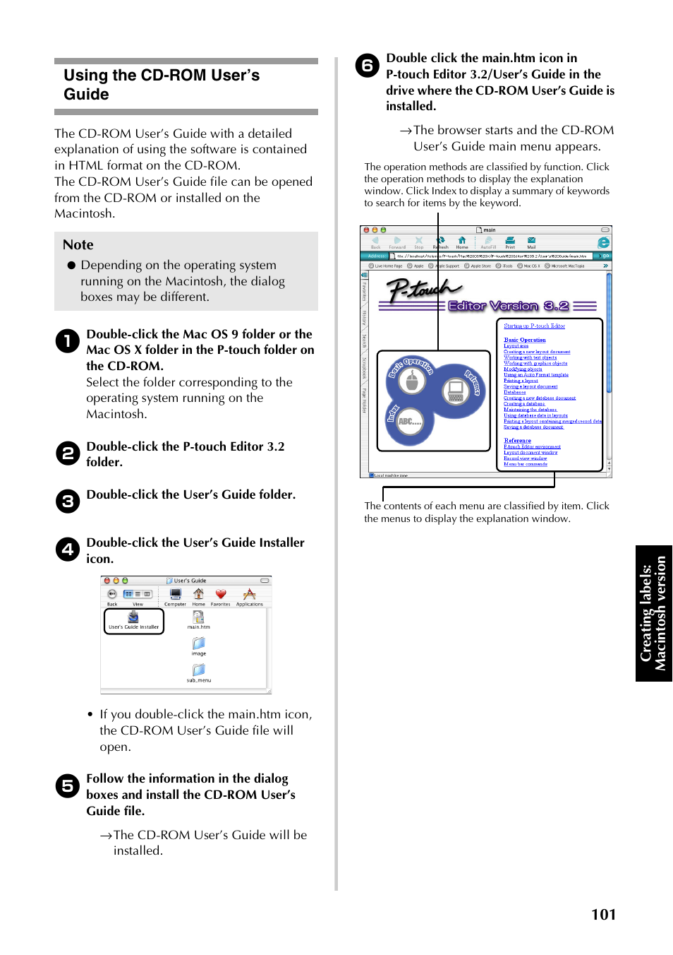 Using the cd-rom user’s guide | Brother PT-9500PC User Manual | Page 102 / 254