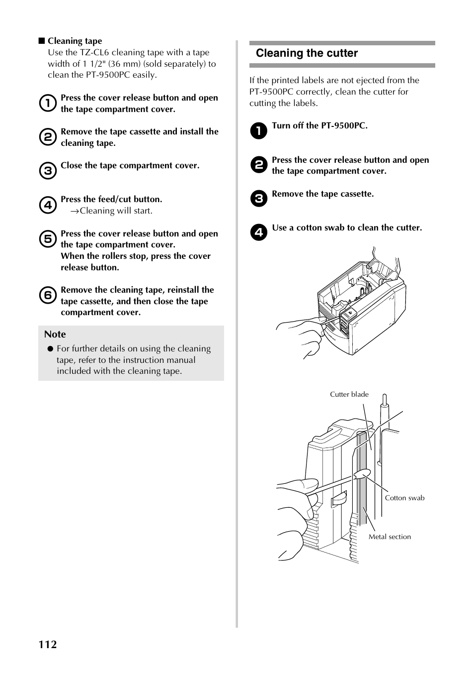 Cleaning the cutter | Brother PT-9500PC User Manual | Page 113 / 254