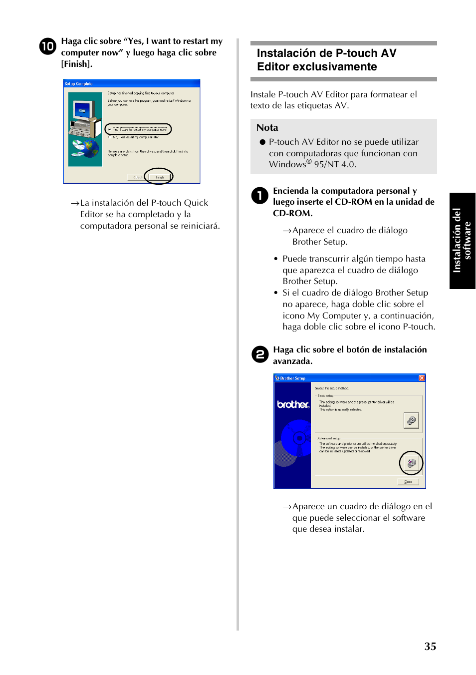 Instalación de p-touch av editor exclusivamente, Instalación de p, Touch av editor exclusivamente | P.35) | Brother PT-9500PC User Manual | Page 163 / 254