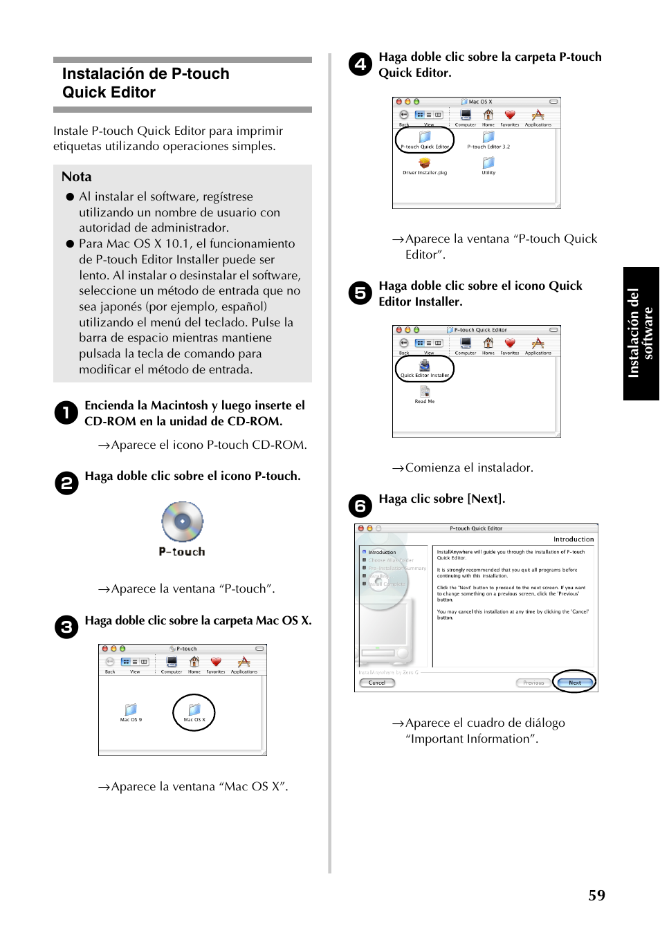 Instalación de p-touch quick editor, P.59) | Brother PT-9500PC User Manual | Page 187 / 254