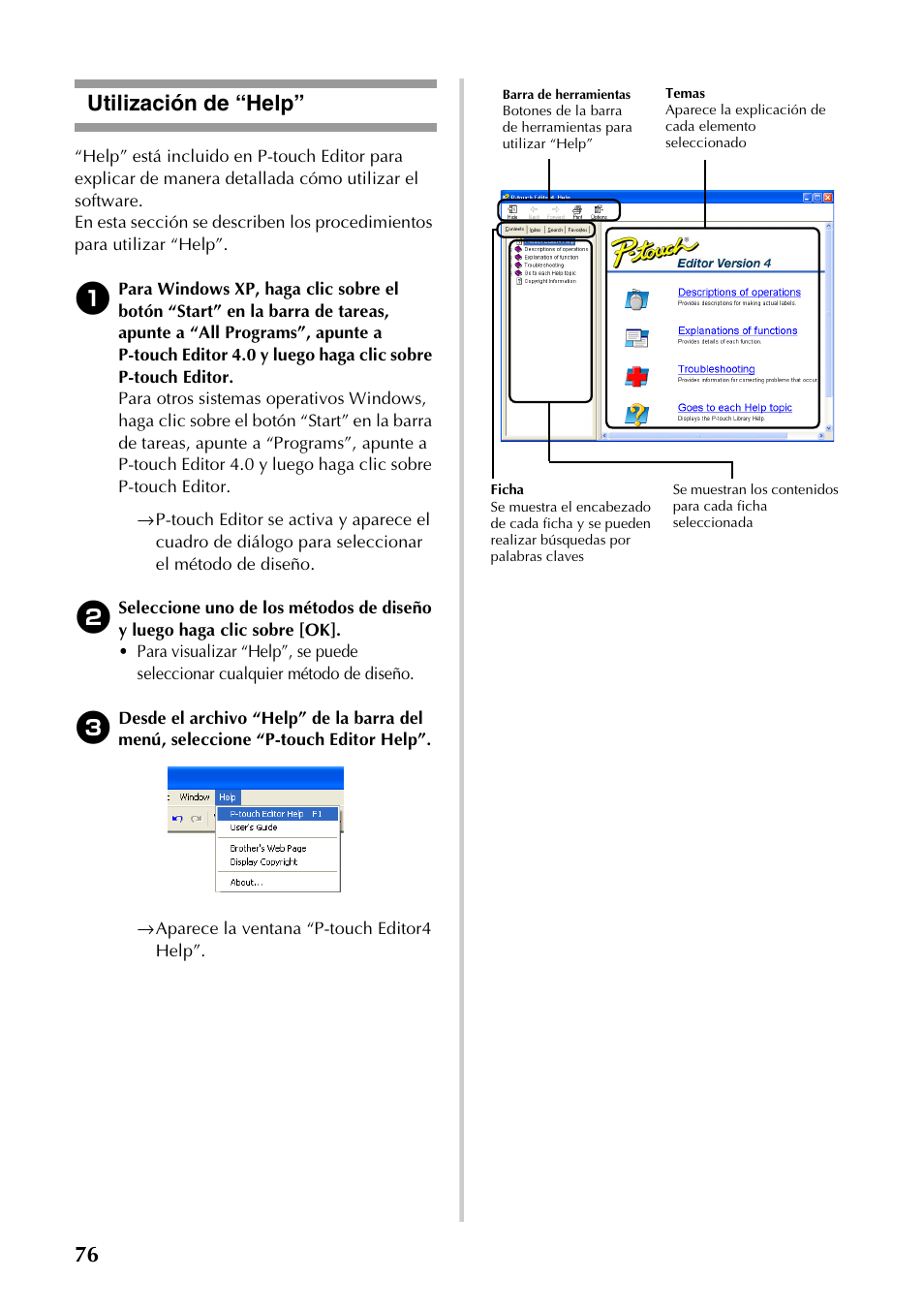 Utilización de “help, 76 utilización de “help | Brother PT-9500PC User Manual | Page 204 / 254