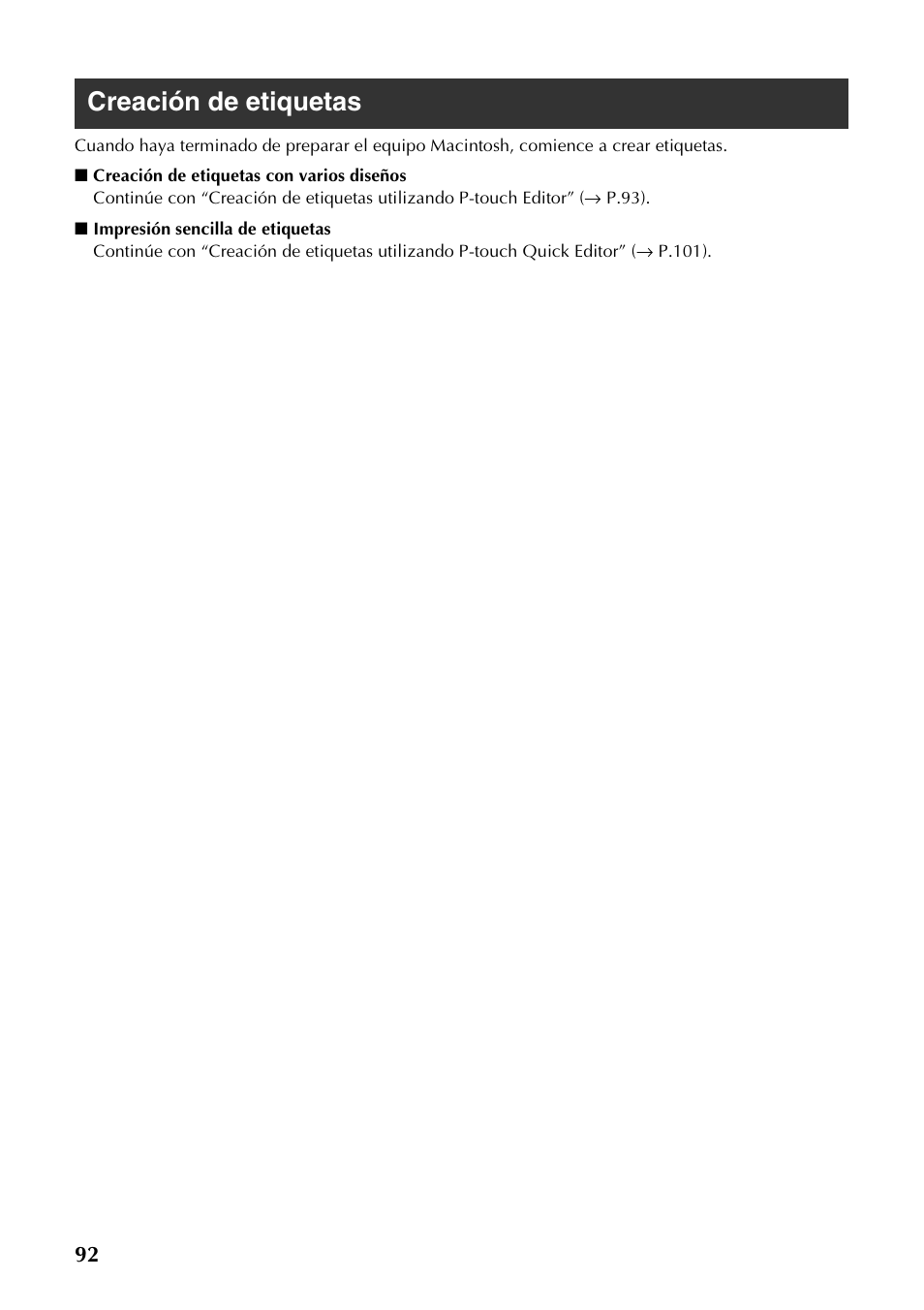 Creación de etiquetas | Brother PT-9500PC User Manual | Page 220 / 254