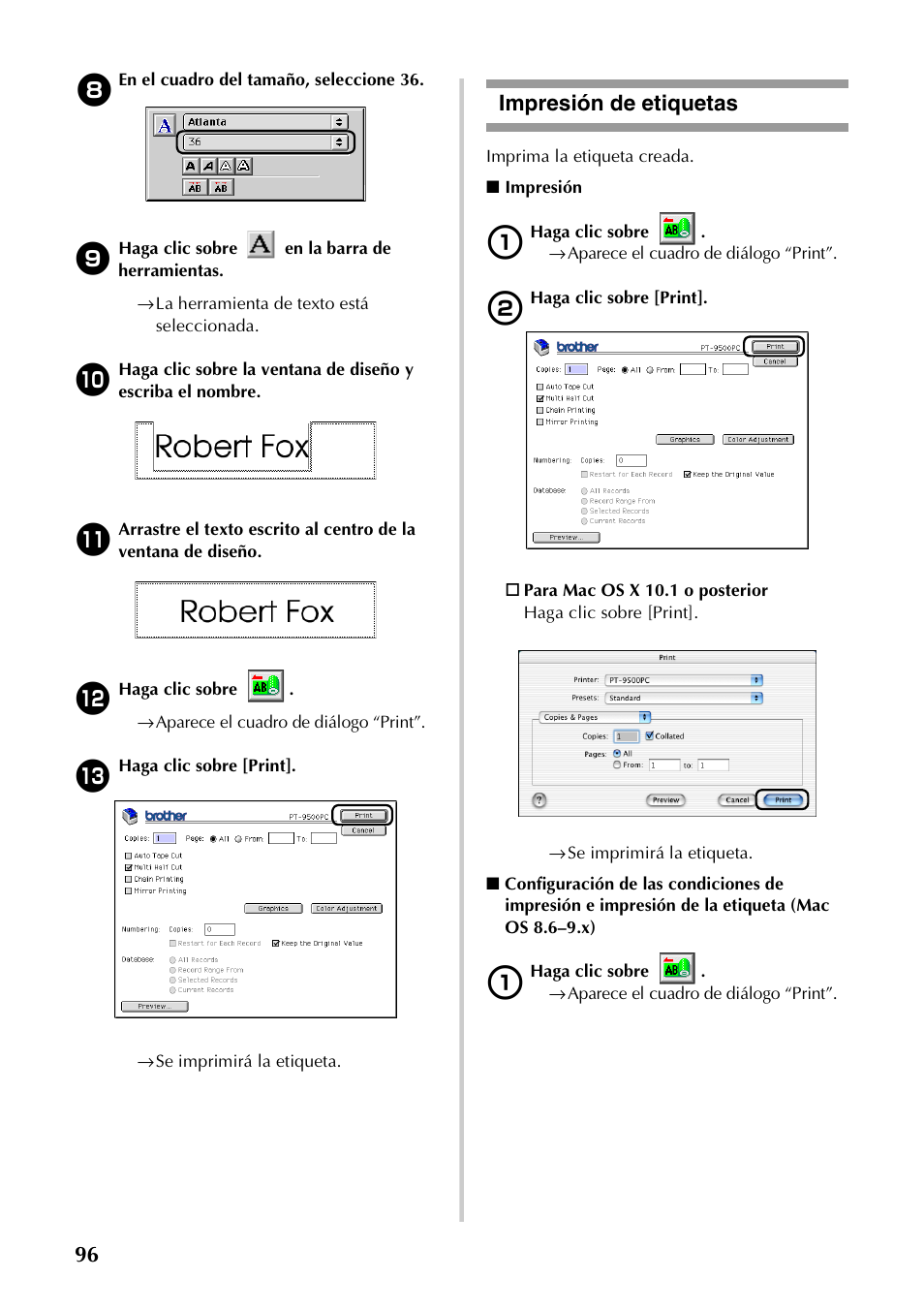 Impresión de etiquetas | Brother PT-9500PC User Manual | Page 224 / 254