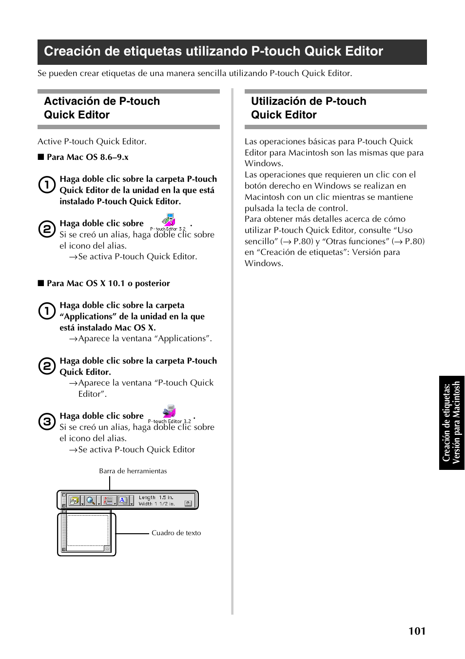 Activación de p-touch quick editor, Utilización de p-touch quick editor, P.101) | Brother PT-9500PC User Manual | Page 229 / 254