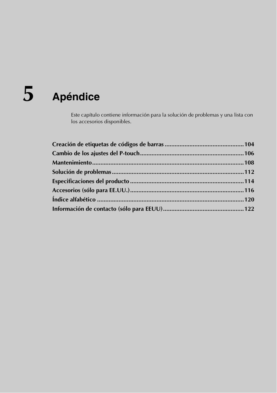 5 apéndice, Apéndice | Brother PT-9500PC User Manual | Page 231 / 254
