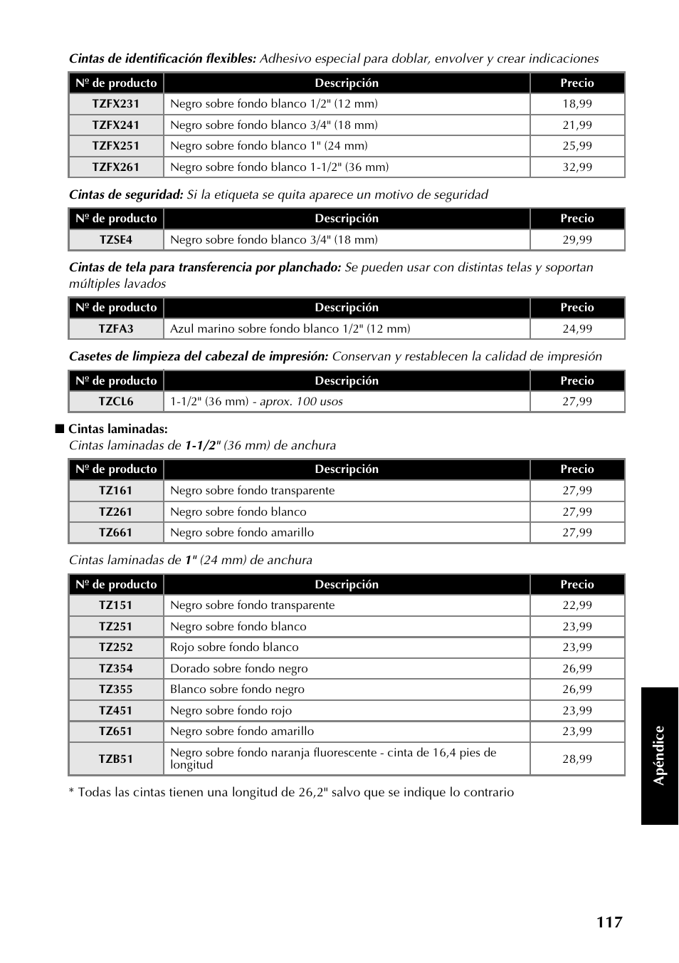 Apé n d ic e | Brother PT-9500PC User Manual | Page 245 / 254