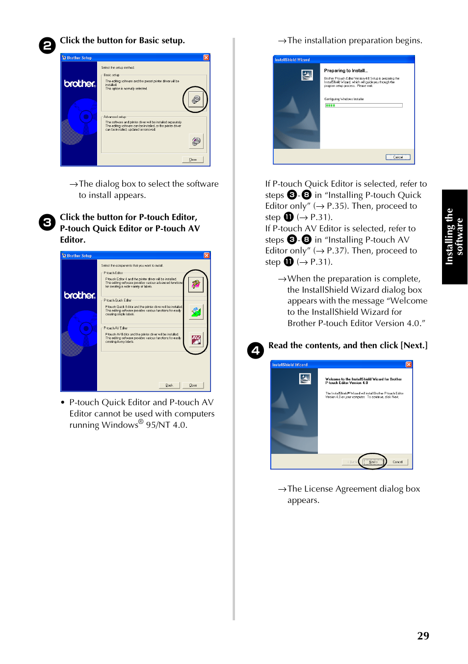 Insta llin g the so ft w are | Brother PT-9500PC User Manual | Page 30 / 254