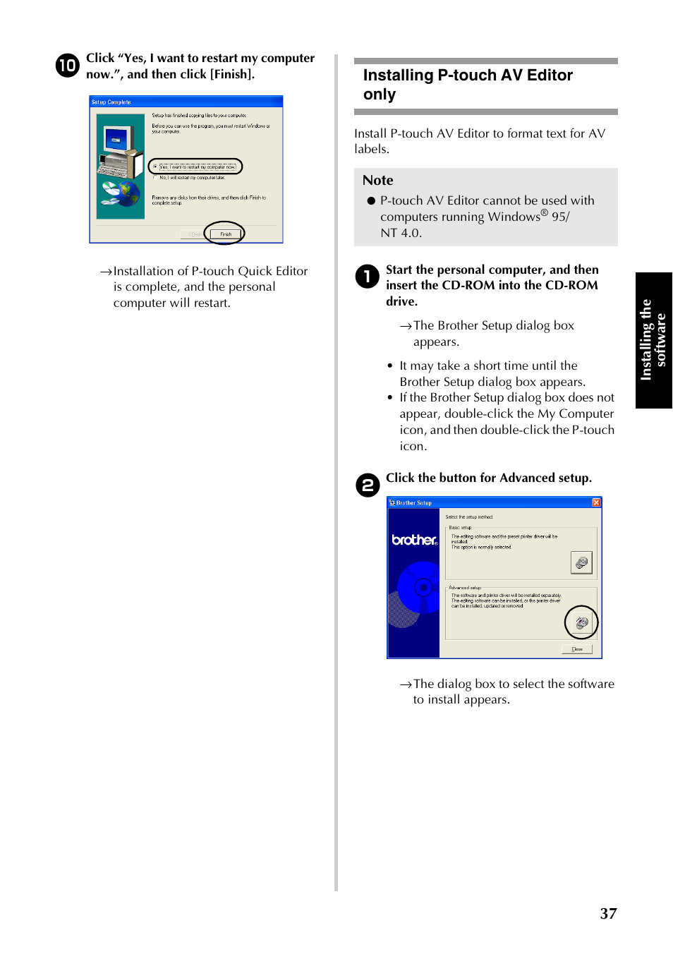 Installing p-touch av editor only, Installing p-touch av, Editor only | P.37) | Brother PT-9500PC User Manual | Page 38 / 254
