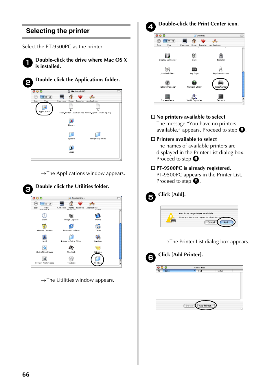 Selecting the printer, 66 selecting the printer | Brother PT-9500PC User Manual | Page 67 / 254