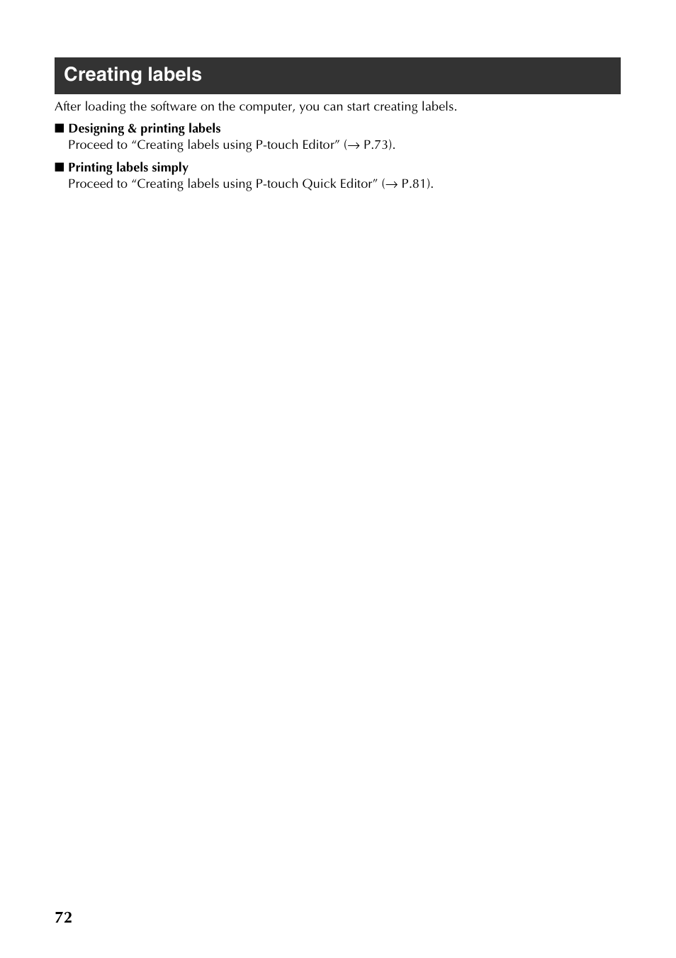 Creating labels | Brother PT-9500PC User Manual | Page 73 / 254