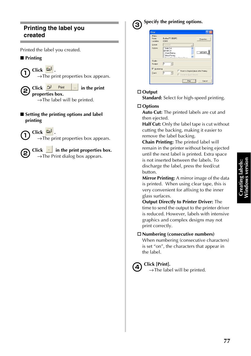 Printing the label you created | Brother PT-9500PC User Manual | Page 78 / 254