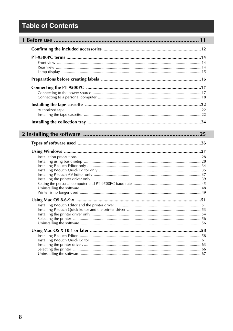 Brother PT-9500PC User Manual | Page 9 / 254