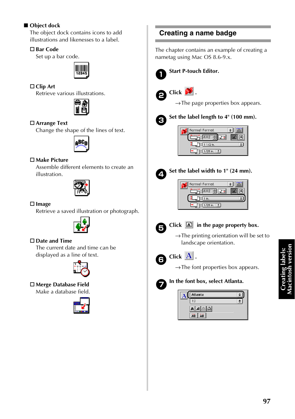 Creating a name badge | Brother PT-9500PC User Manual | Page 98 / 254