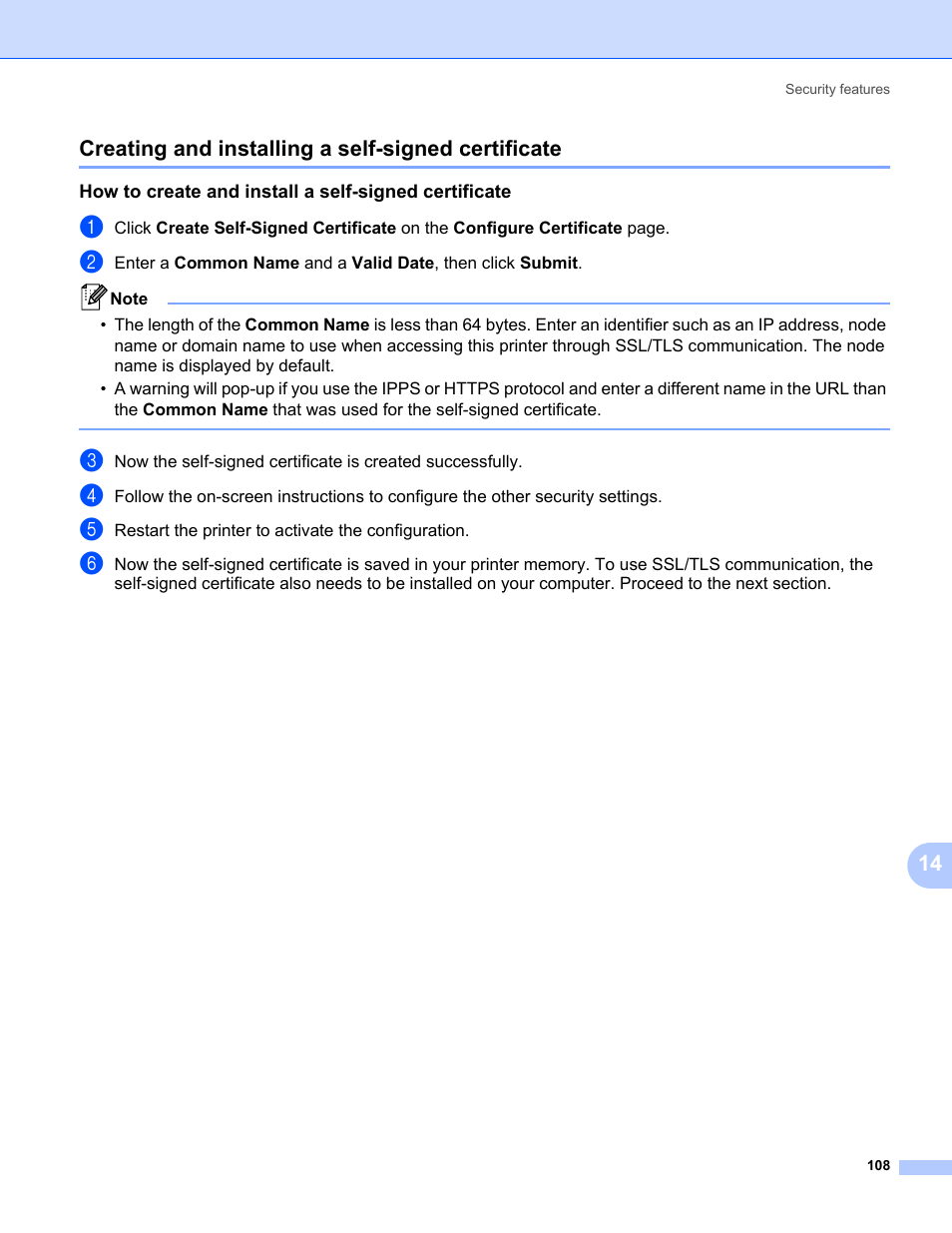 Creating and installing a self-signed certificate | Brother HL 3070CW User Manual | Page 118 / 154