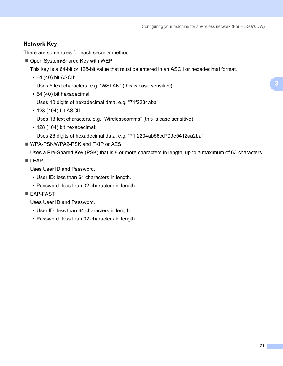 Network key | Brother HL 3070CW User Manual | Page 31 / 154