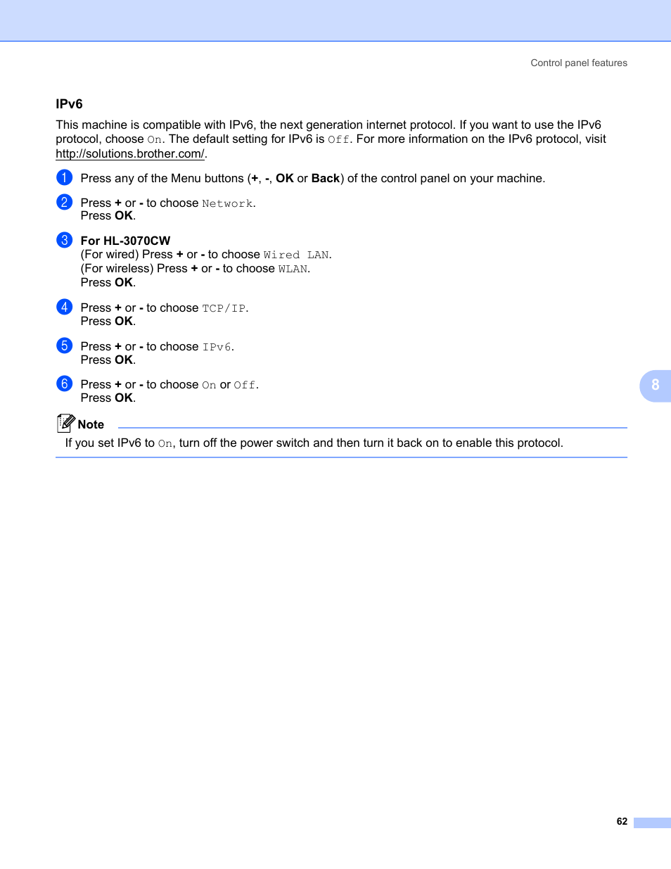 Ipv6 | Brother HL 3070CW User Manual | Page 72 / 154
