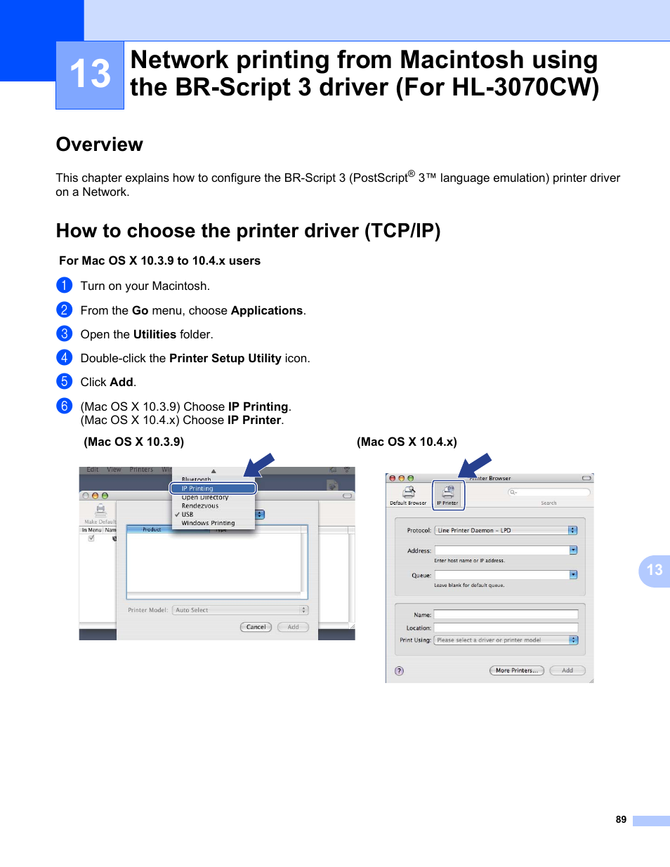 Overview, How to choose the printer driver (tcp/ip), Overview how to choose the printer driver (tcp/ip) | Brother HL 3070CW User Manual | Page 99 / 154