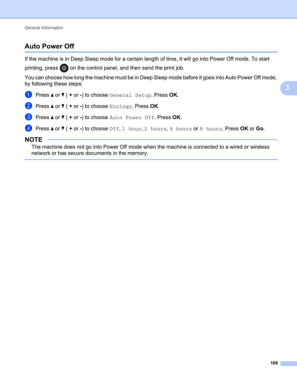 Auto power off, 3auto power off | Brother HL-L8350CDWT User Manual | Page 116 / 223