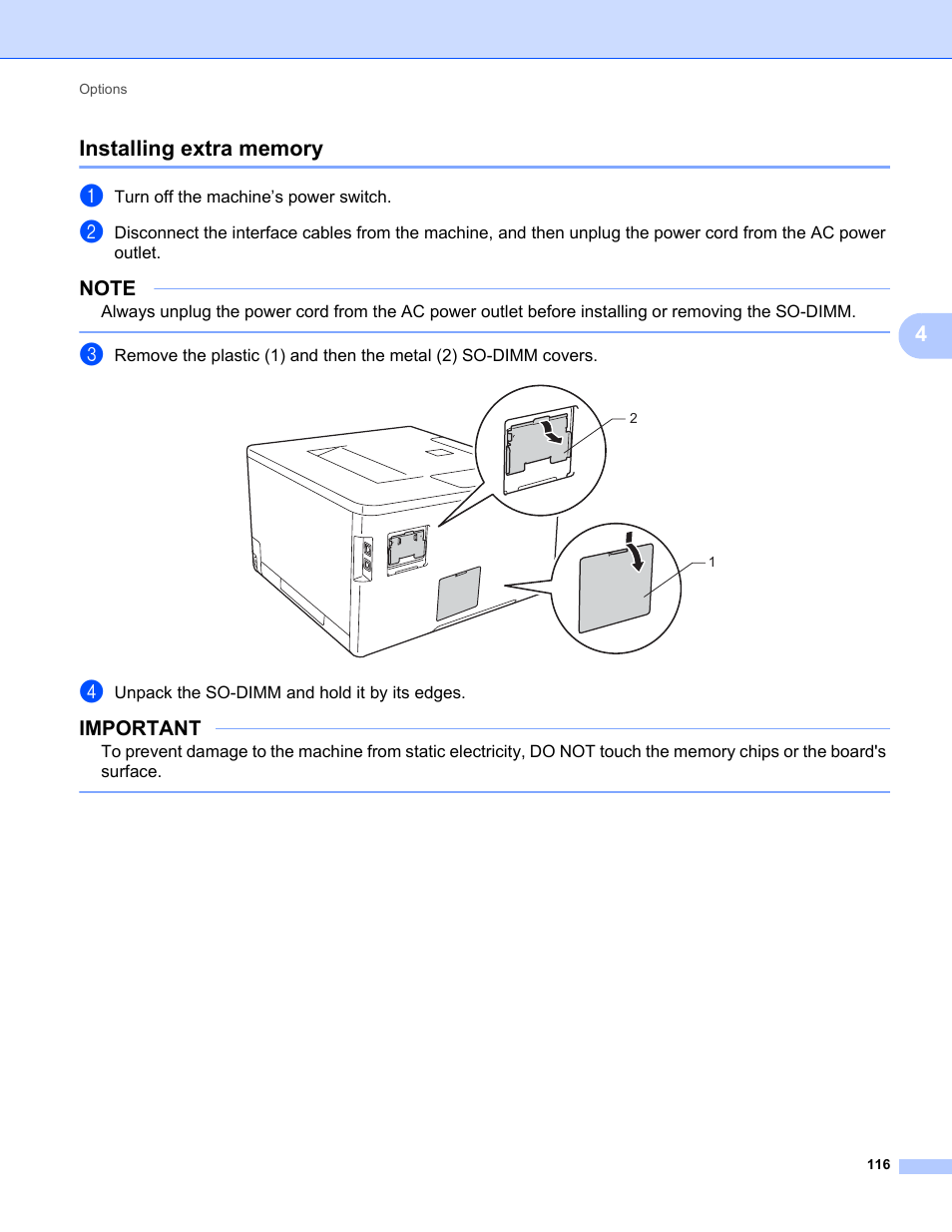Installing extra memory, Important | Brother HL-L8350CDWT User Manual | Page 123 / 223