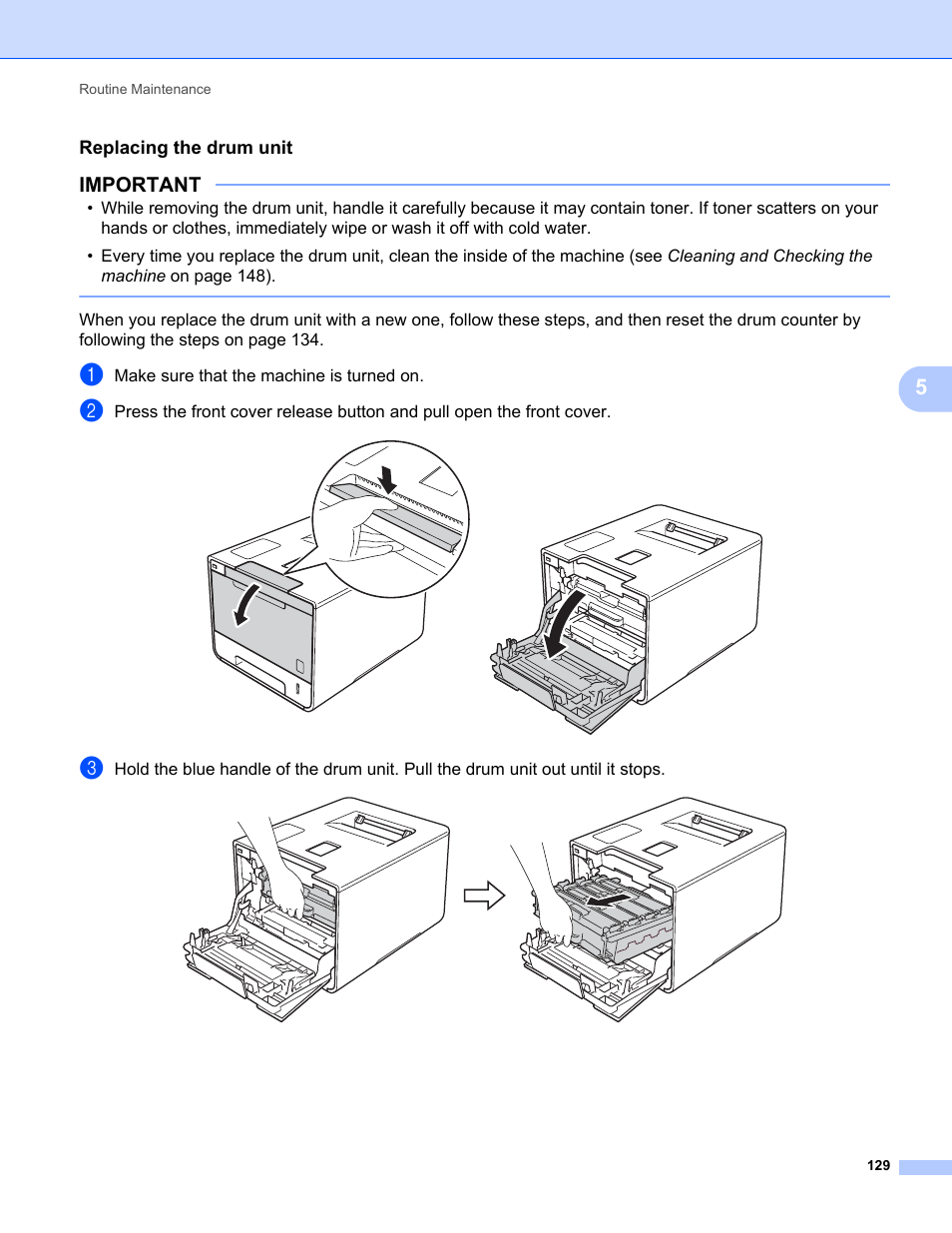 Replacing the drum unit, Important | Brother HL-L8350CDWT User Manual | Page 136 / 223