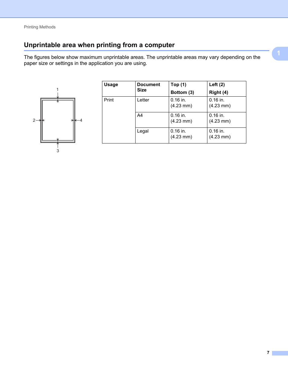 Unprintable area when printing from a computer, 1unprintable area when printing from a computer | Brother HL-L8350CDWT User Manual | Page 14 / 223