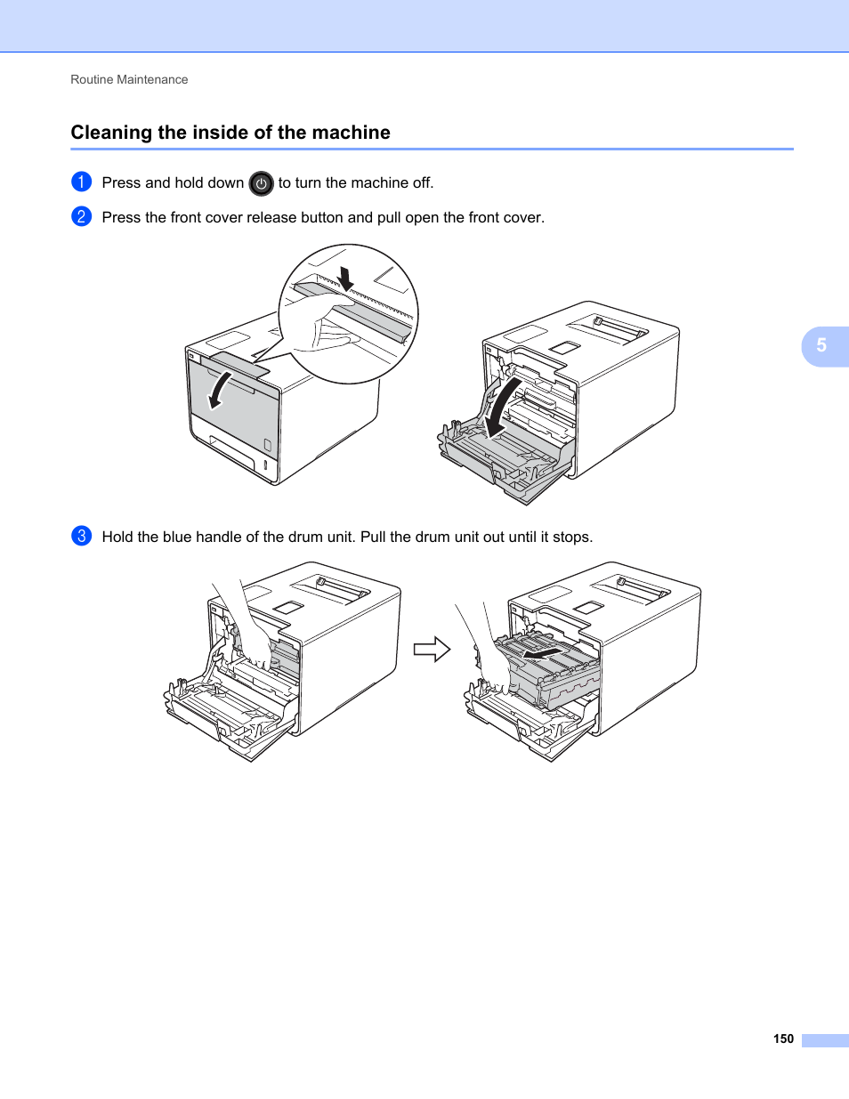 Cleaning the inside of the machine, 5cleaning the inside of the machine | Brother HL-L8350CDWT User Manual | Page 157 / 223