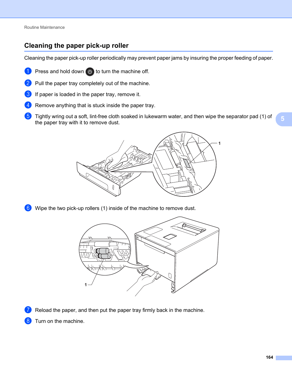 Cleaning the paper pick-up roller, 5cleaning the paper pick-up roller | Brother HL-L8350CDWT User Manual | Page 171 / 223