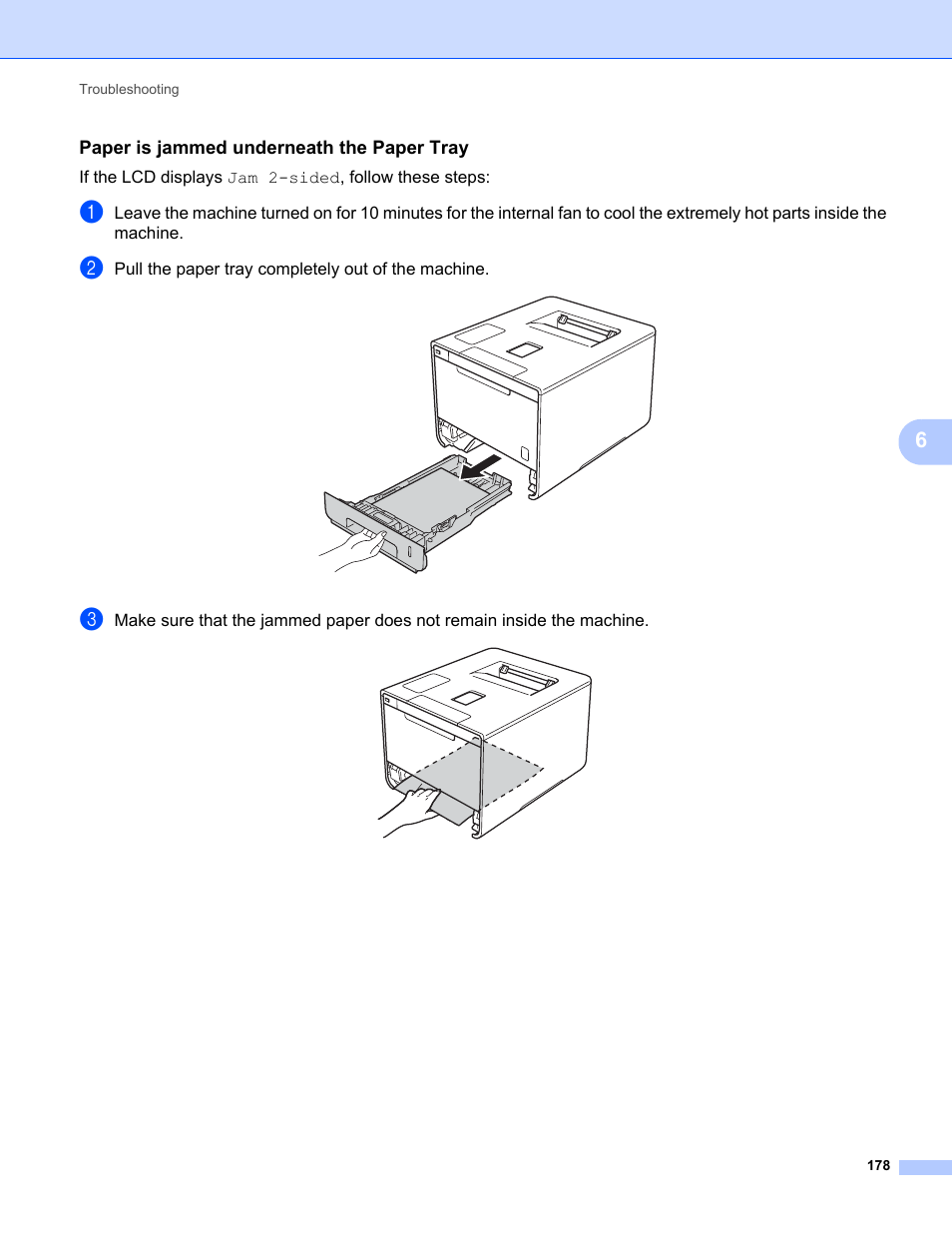 Paper is jammed underneath the paper tray | Brother HL-L8350CDWT User Manual | Page 185 / 223