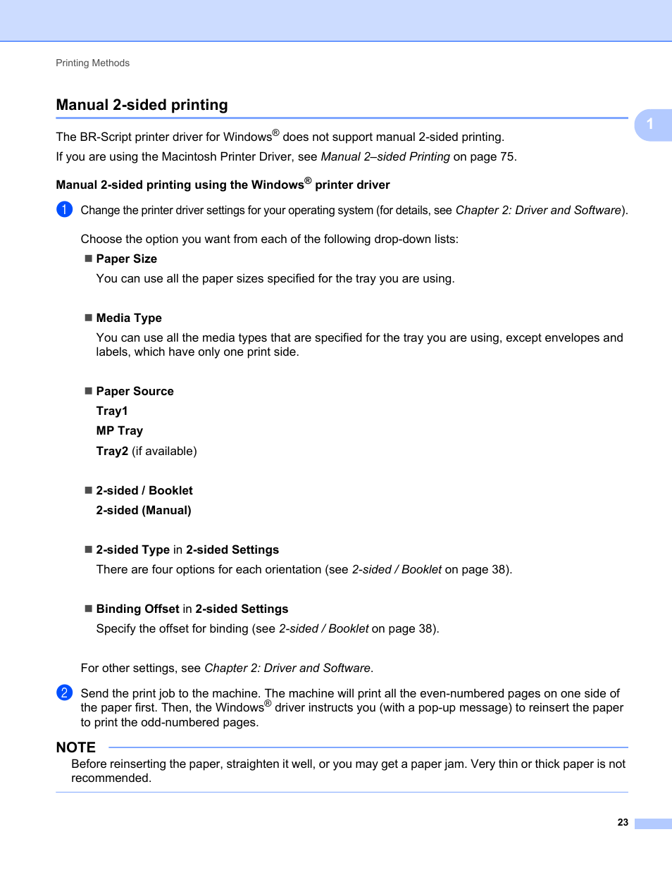 Manual 2-sided printing, 1manual 2-sided printing | Brother HL-L8350CDWT User Manual | Page 30 / 223