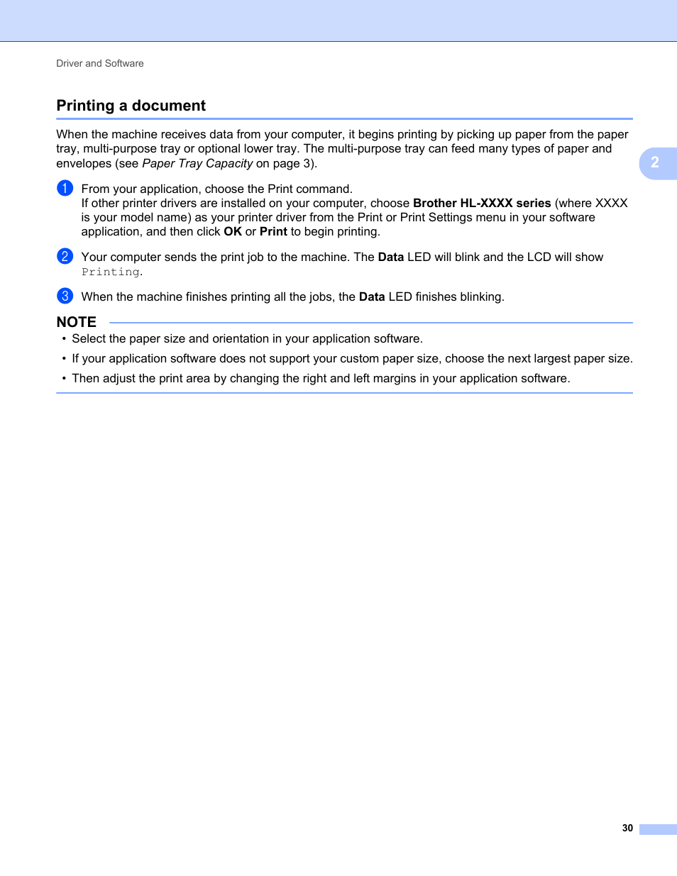 Printing a document, 2printing a document | Brother HL-L8350CDWT User Manual | Page 37 / 223